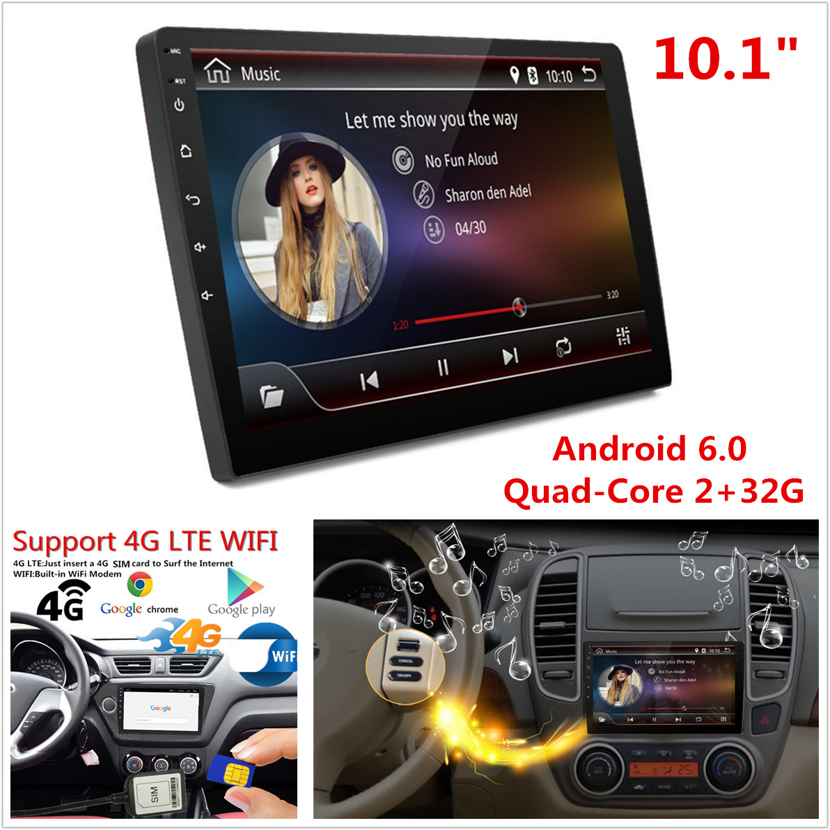 10.1/" Android 6.0 Double 2Din Quad-Core Car Stereo Radio GPS Wifi 4G Navigation