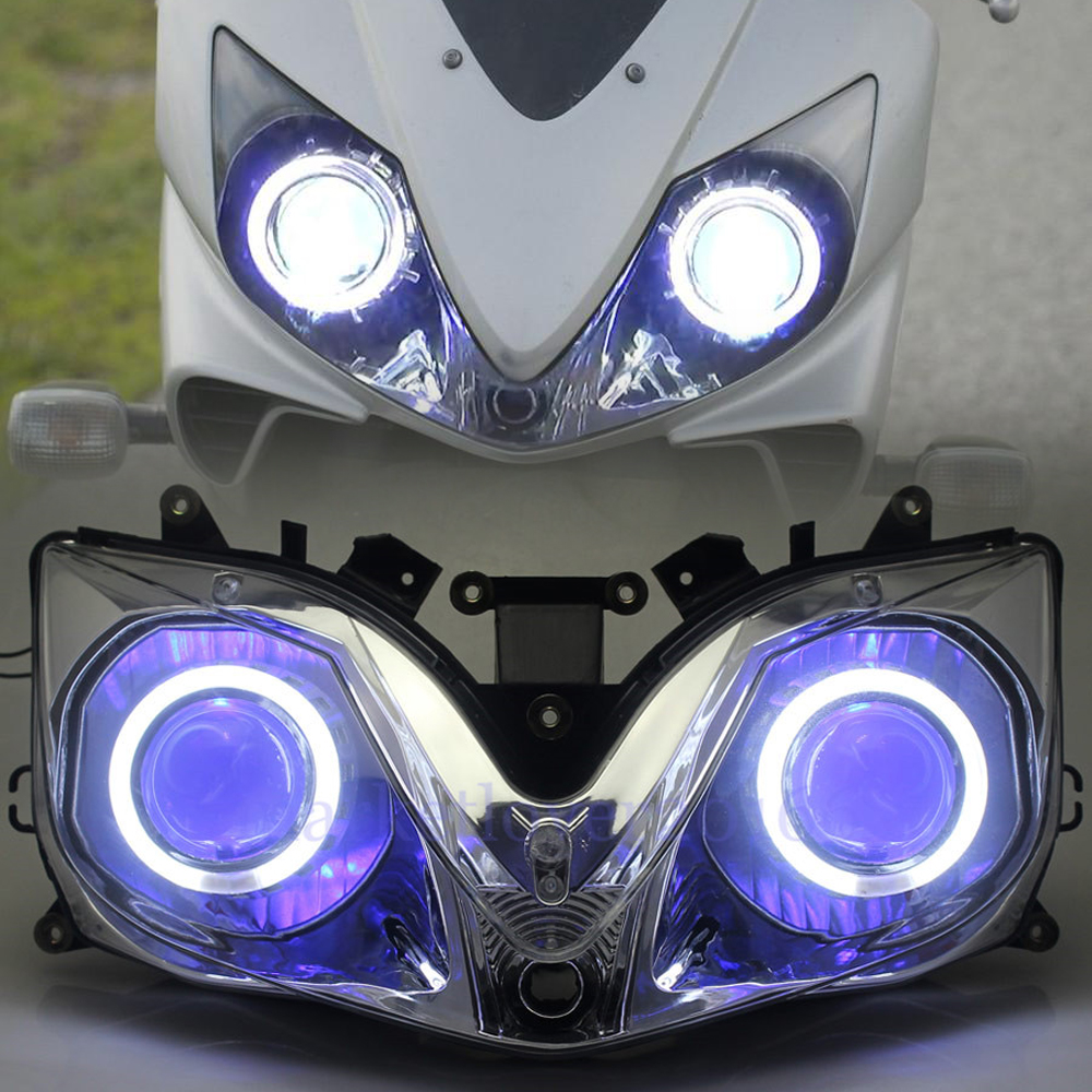 Fully Assembled Headlight White Angel Blue Devil Eyes Fits For