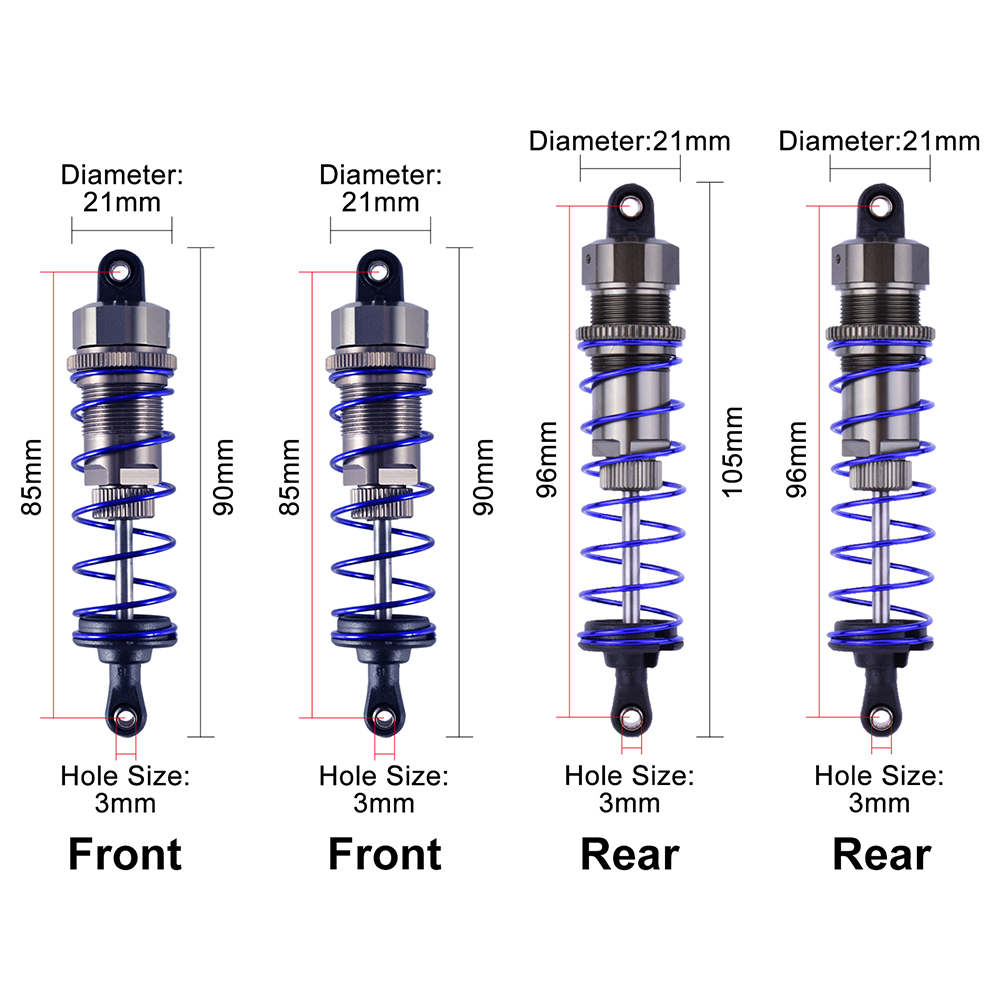 4Pcs Shock Absorber Set For 1/8 RC Buggy/Truggy – 120mm Front & 143mm Rear, Titanium Color