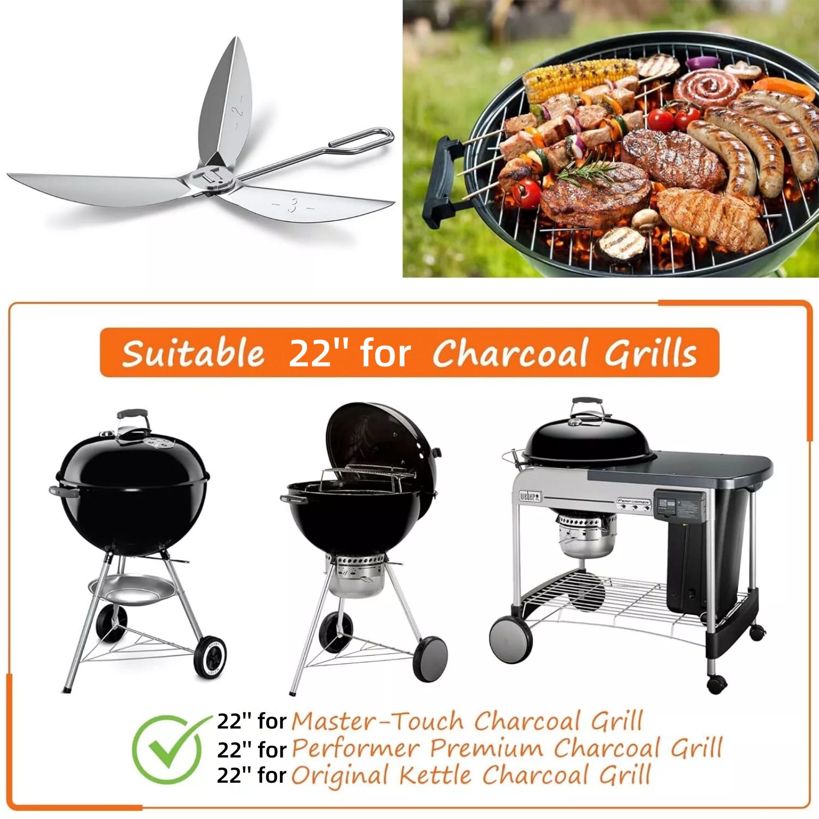22.5-Inch One-Touch Cleaning System Kit For Weber Grills - Fits Models 7444, 90992, 3618, Stainless Steel