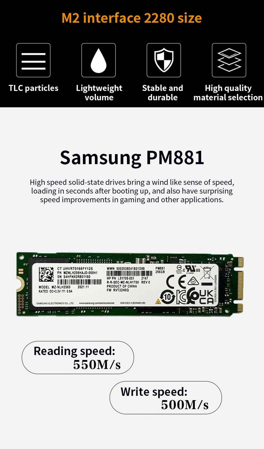 Samsung PM881 128GB 2280 M.2 Solid State Drive NGFF SATA SSD