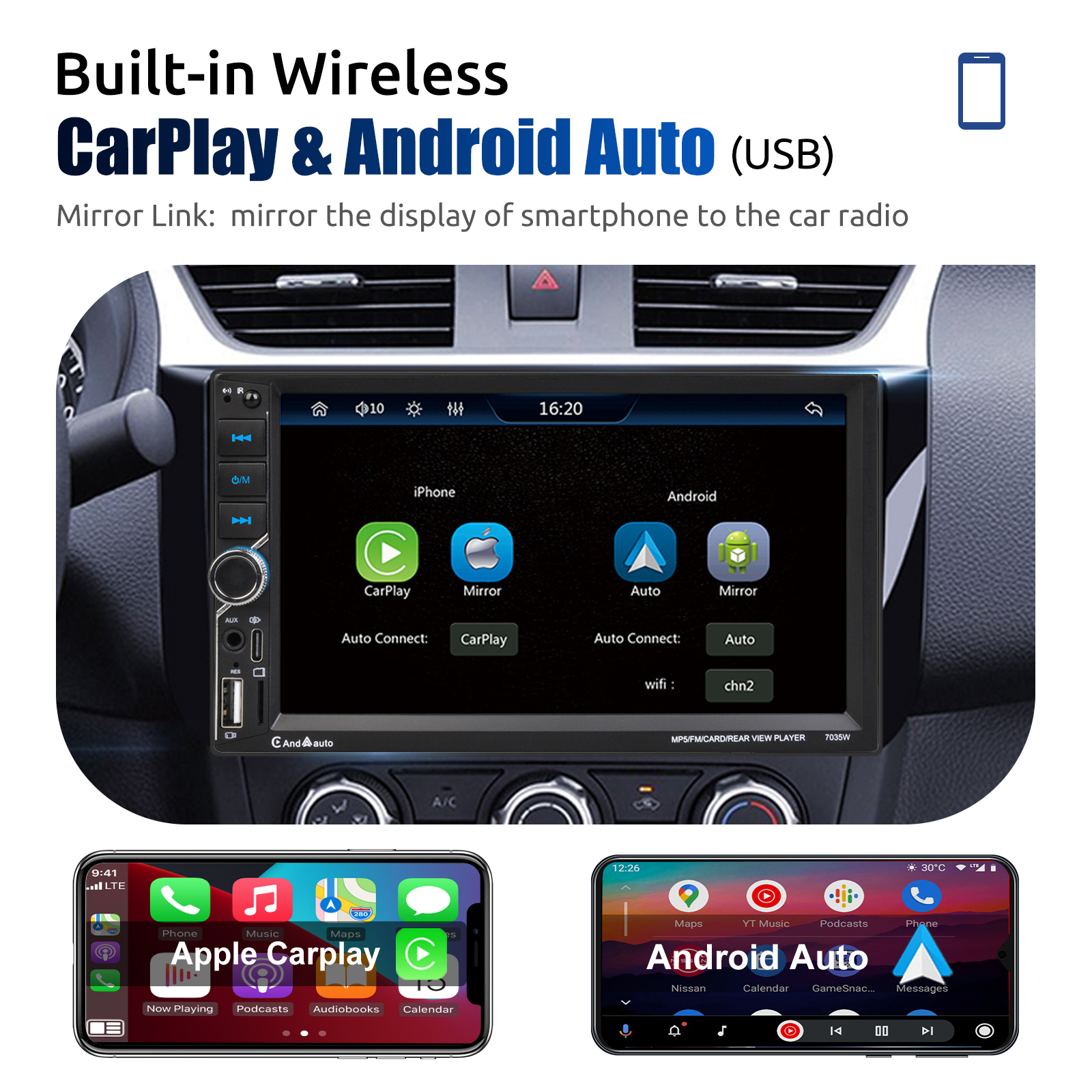 Autoradio 2 DIN Con Schermo 7" Per Opel – Wireless CarPlay/Android Auto, Bluetooth, GPS, Telecamera Posteriore