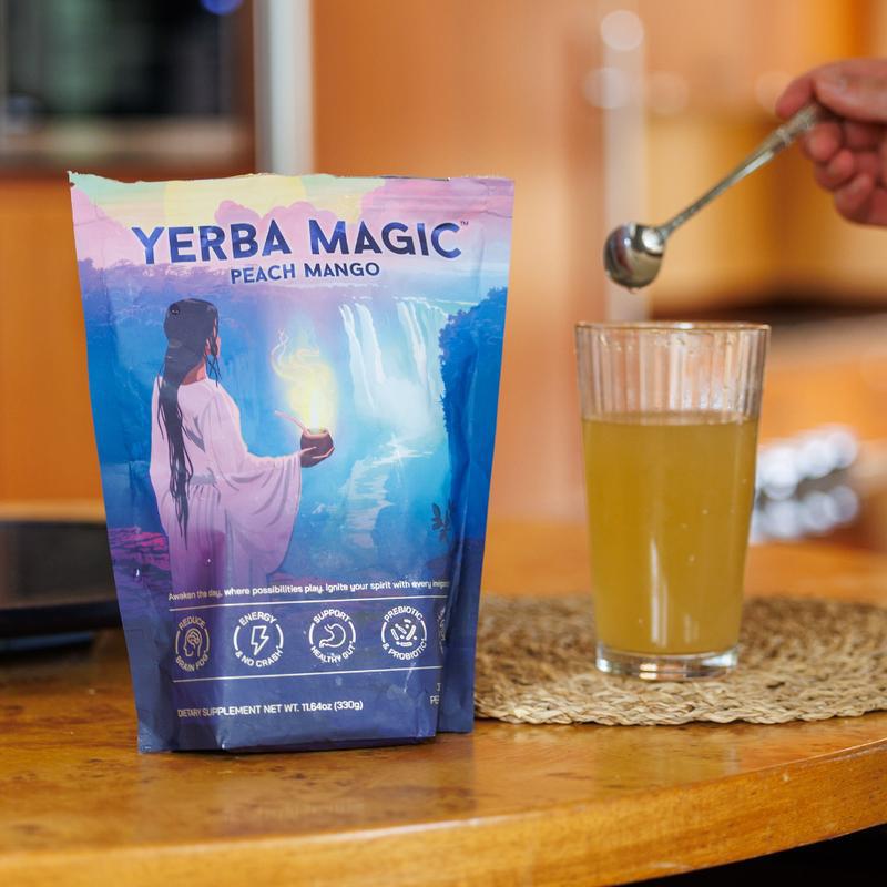 3Pack Yerba Mate Tea Powder, 3-in-1 Super Drink, Yerba Magic Peach Mango 30 Pieces Per Pack Brain Fog Buster Gut Health Powered Nootropics Prebiotics Probiot