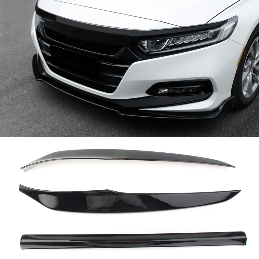 Glossy Black Front Bumper Lip Protector Cover Trim 3pcs for Honda Accord 2018-19