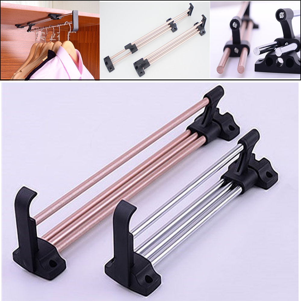 Aluminum Alloy Retractable Wardrobe Clothes Hanger Pull Out Rod Closet