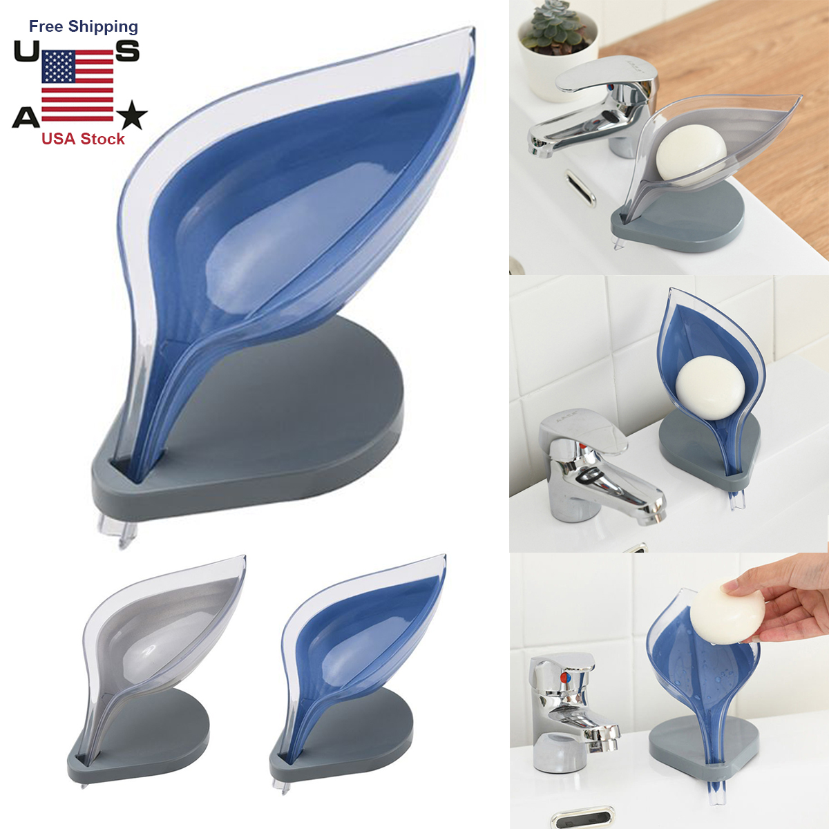 Leaf Shape Plastic Soap Box Bathroom Organizer Holder Self Draining Container