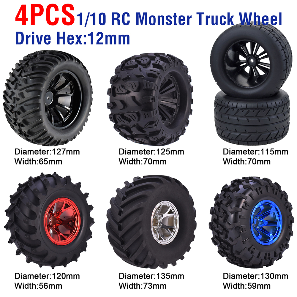 4x 12mm Hub Räder Reifen für 1/10 Monster Truck Off Road Traxxas