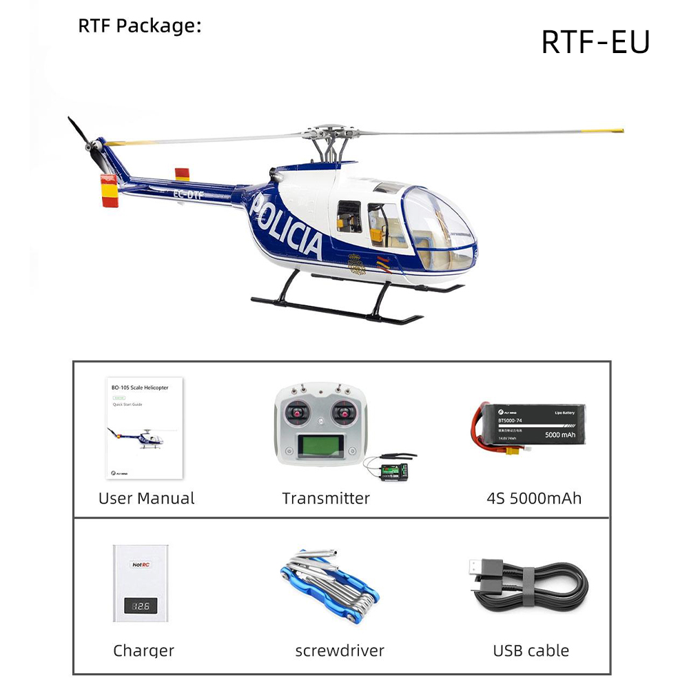 Fly Wing BO-105 Police 10CH GPS Hovering Auto Return RC Helicopter Battery
