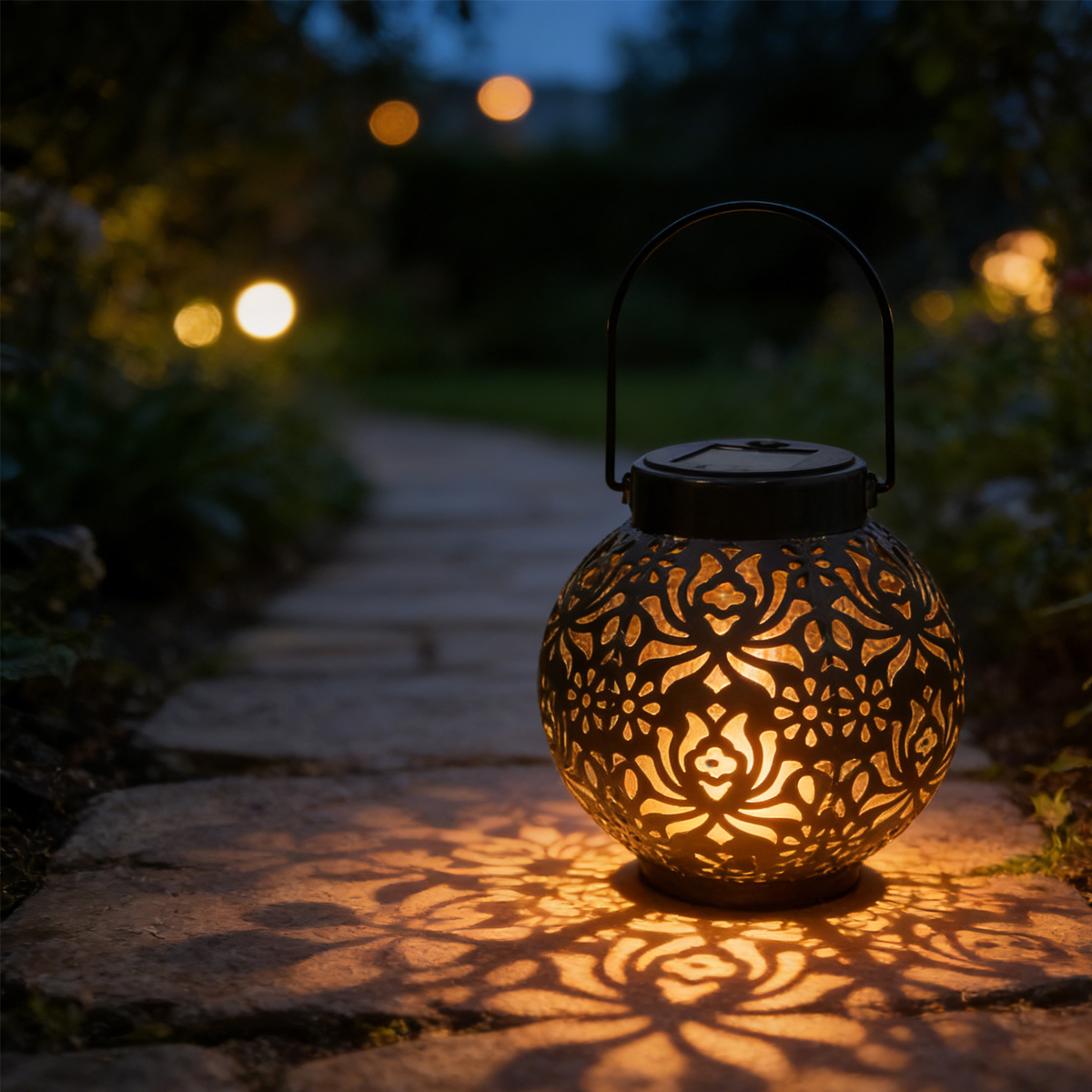 Lantern lighting a pathway