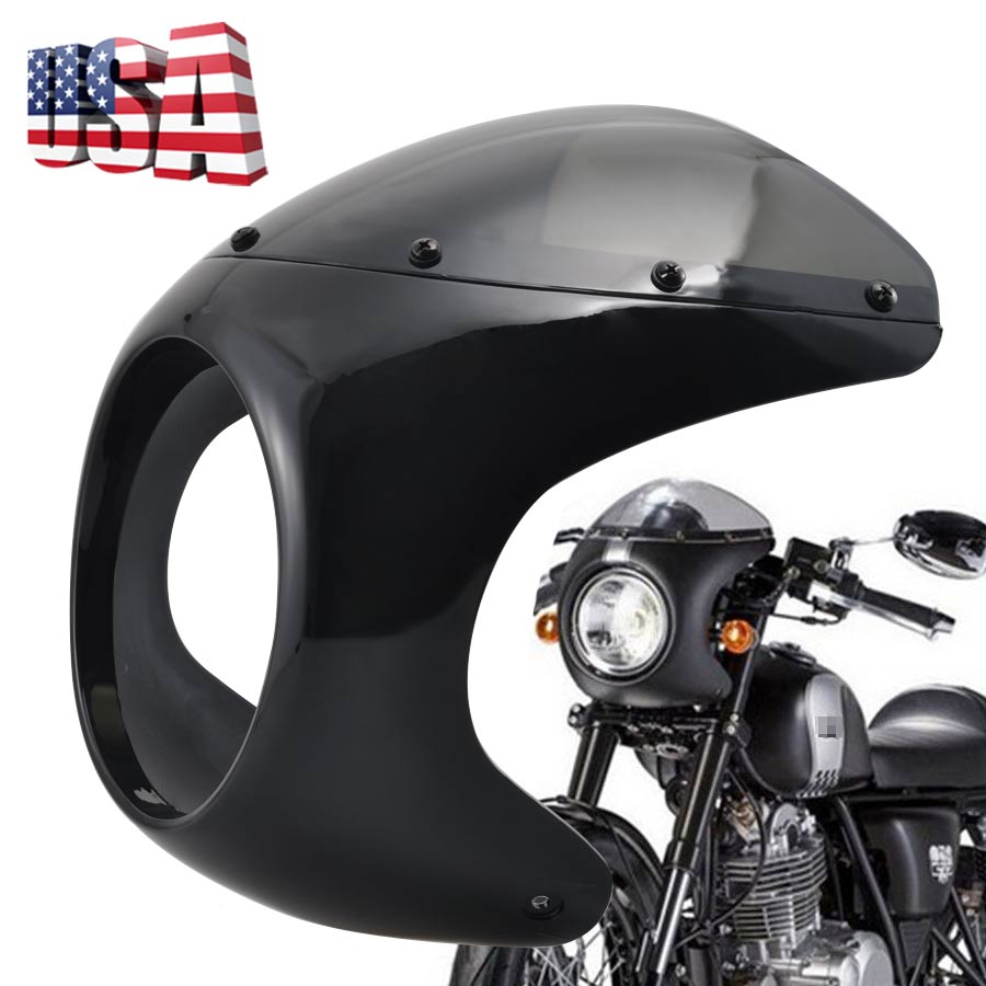 7"Motorcycle Front Headlight Cafe Racer Handlebar Vivid Black Fairing