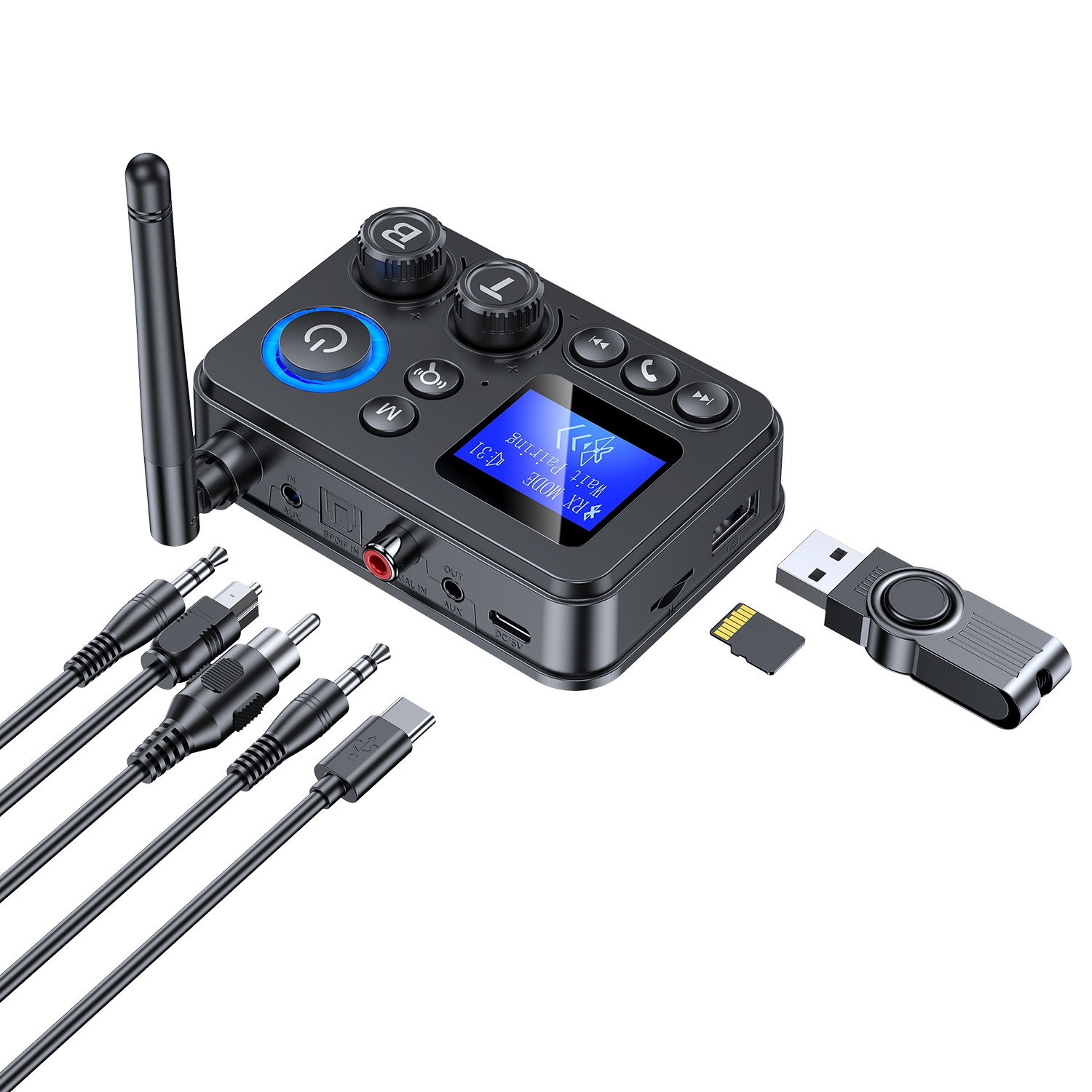 GT87 Bluetooth 5.4 Audio Adapter TX/RX 20M Range LCD AUX Optical