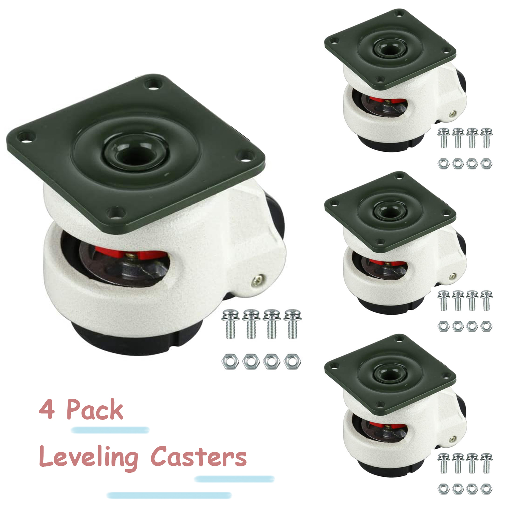 4 Pack GD-40F Leveling Casters Plate Mounted Leveling Caster w// Mounting Screws