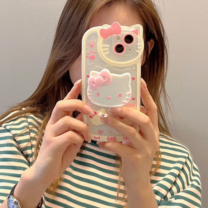 iPhoneアクセサリー Hello kitty iPhone 15promax Hello Kitty Ring Stand Glitter Electrop Logo MagSafe Case