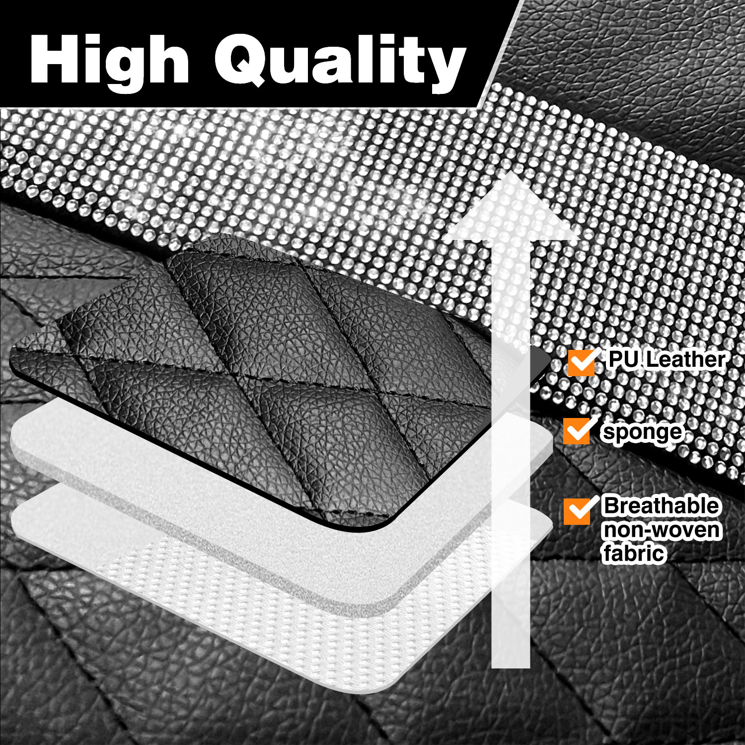 Diamond Leather Car 5 Seats Cover Auto Seat Covers Full Set For