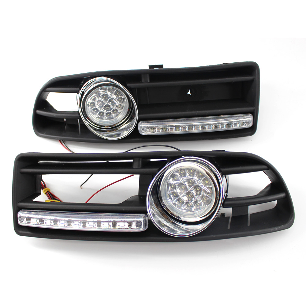 Car GRILLE FOG Light Fit FOR VW JETTA BORA MK4 LED DRL Yellow Lens ABS white