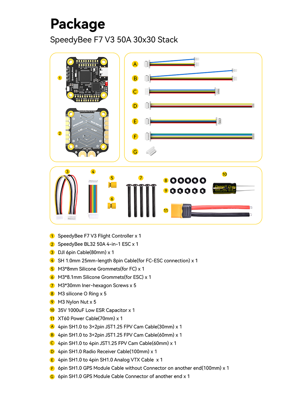 Contrôleur De Vol SpeedyBee F7 V3 + ESC 50A - Stack Pour Drone FPV 3-6S - Neuf Sous Boîte