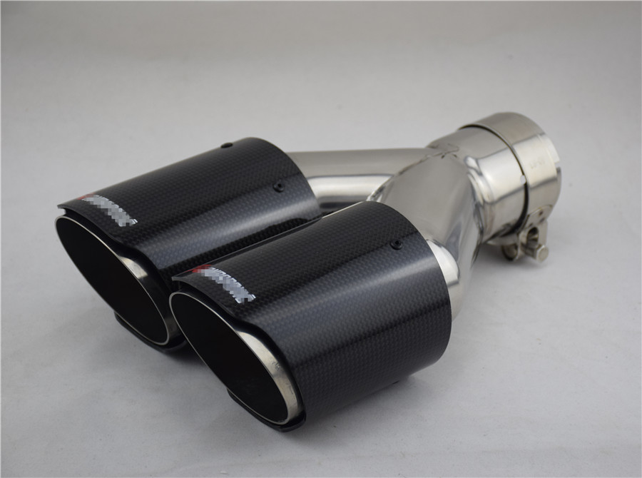 Dual Car Exhaust Pipe Muffler Tip Glossy Carbon Fiber Single Wall Tip
