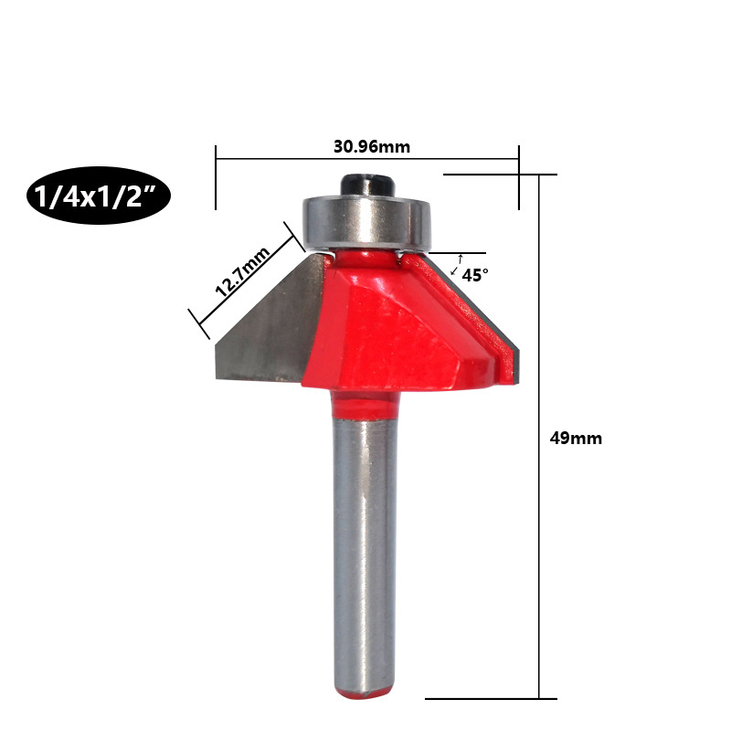 TCT 45 Degree Chamfer Bit 1/4" Shank Woodworking Profiles Router Bit
