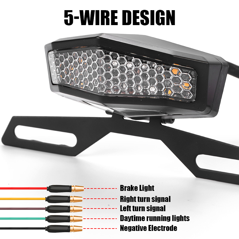 Universal LED Motorcycle Tail Light With Turn Signals, Brake Light, Running Light & License Plate Bracket