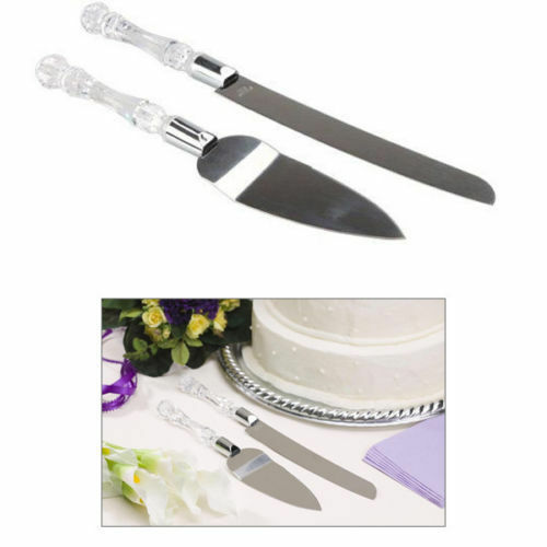 Wedding Cake Knife and Server Set Stainless Steel Acrylic Faux Crystal