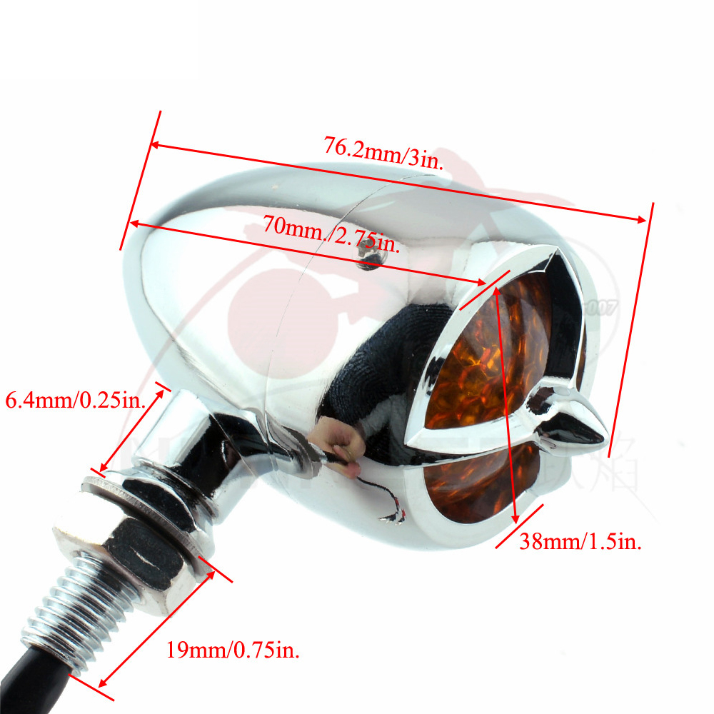 Universal 3 Wires Amber LED Chrome Motorcycle Brake Turn Signal Light