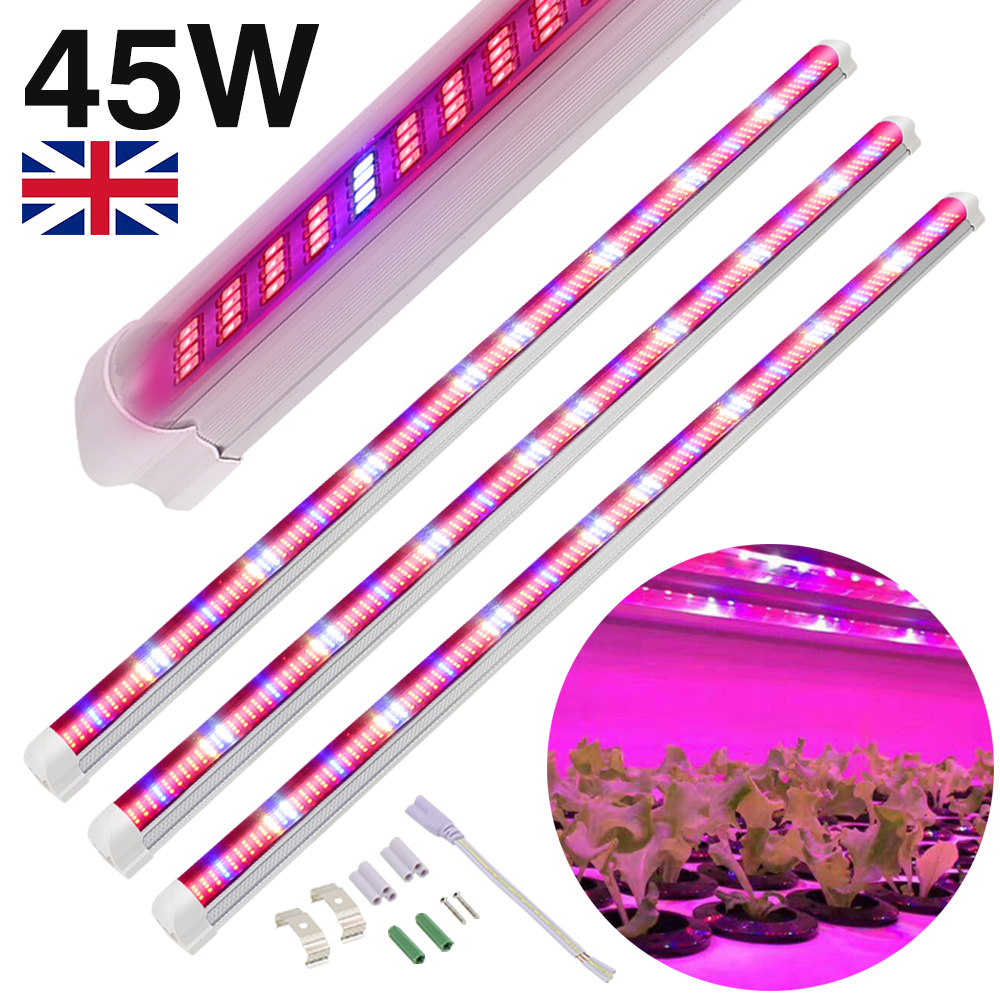 45W 3ft LED Grow Light T8 Tube Full Spectrum Plant Lamp Bar Strip With UK Plug