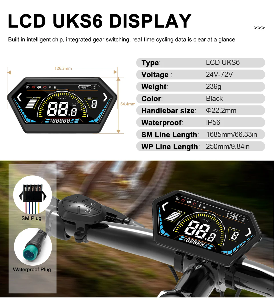 UKS6 24V-72V E-bike LCD Display Colorful Screen Meter Set Electric