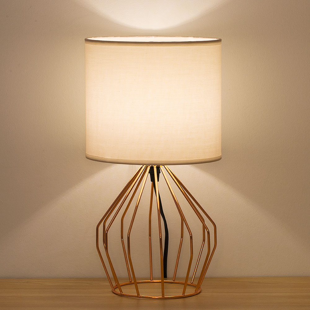 Modern Rose Gold Table Desk Lamp Beside Nightstand Bedroom Office