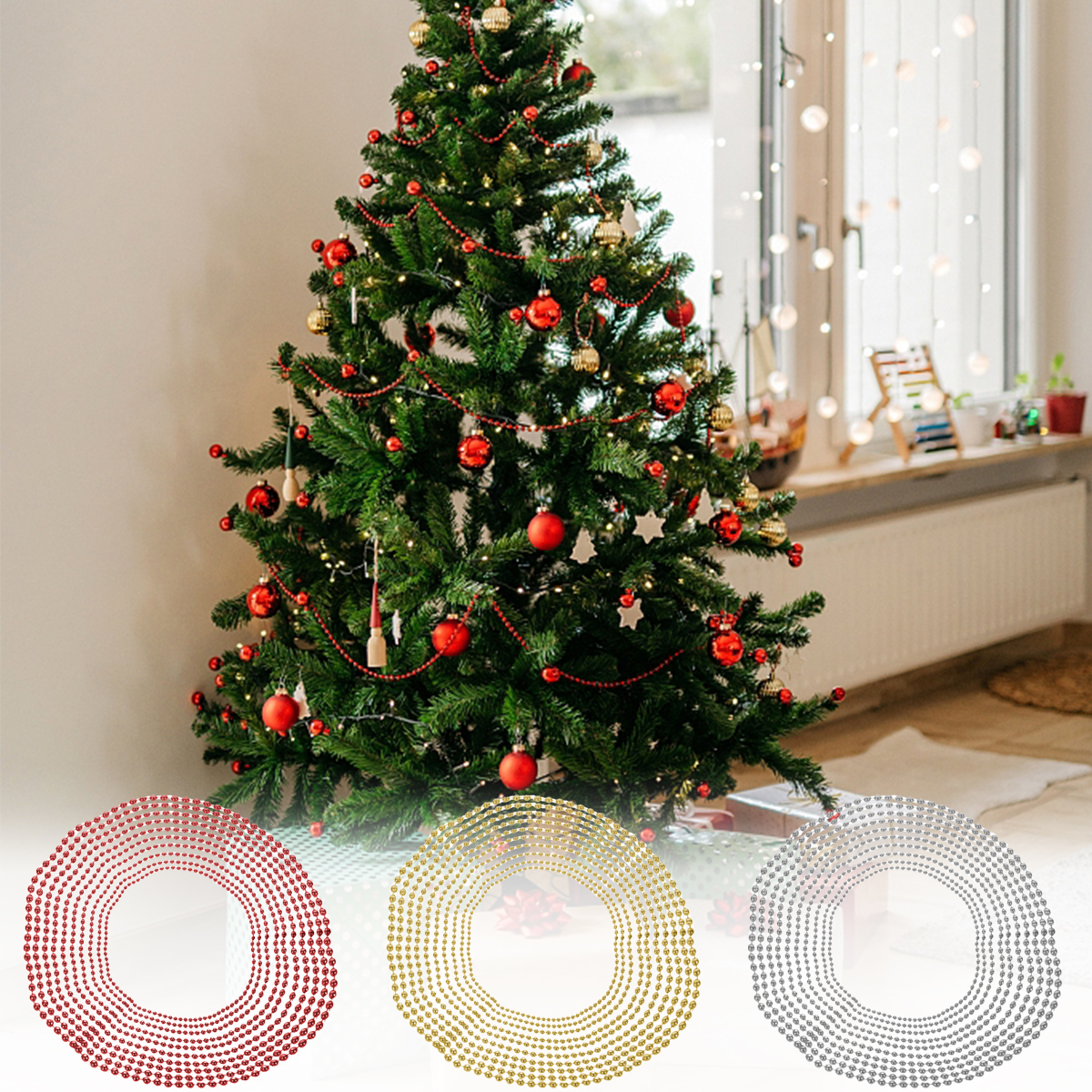 Hanging Bead Garland Christmas Tree Decorations – 9 Meters Of Tinsel String, Multi-Colors