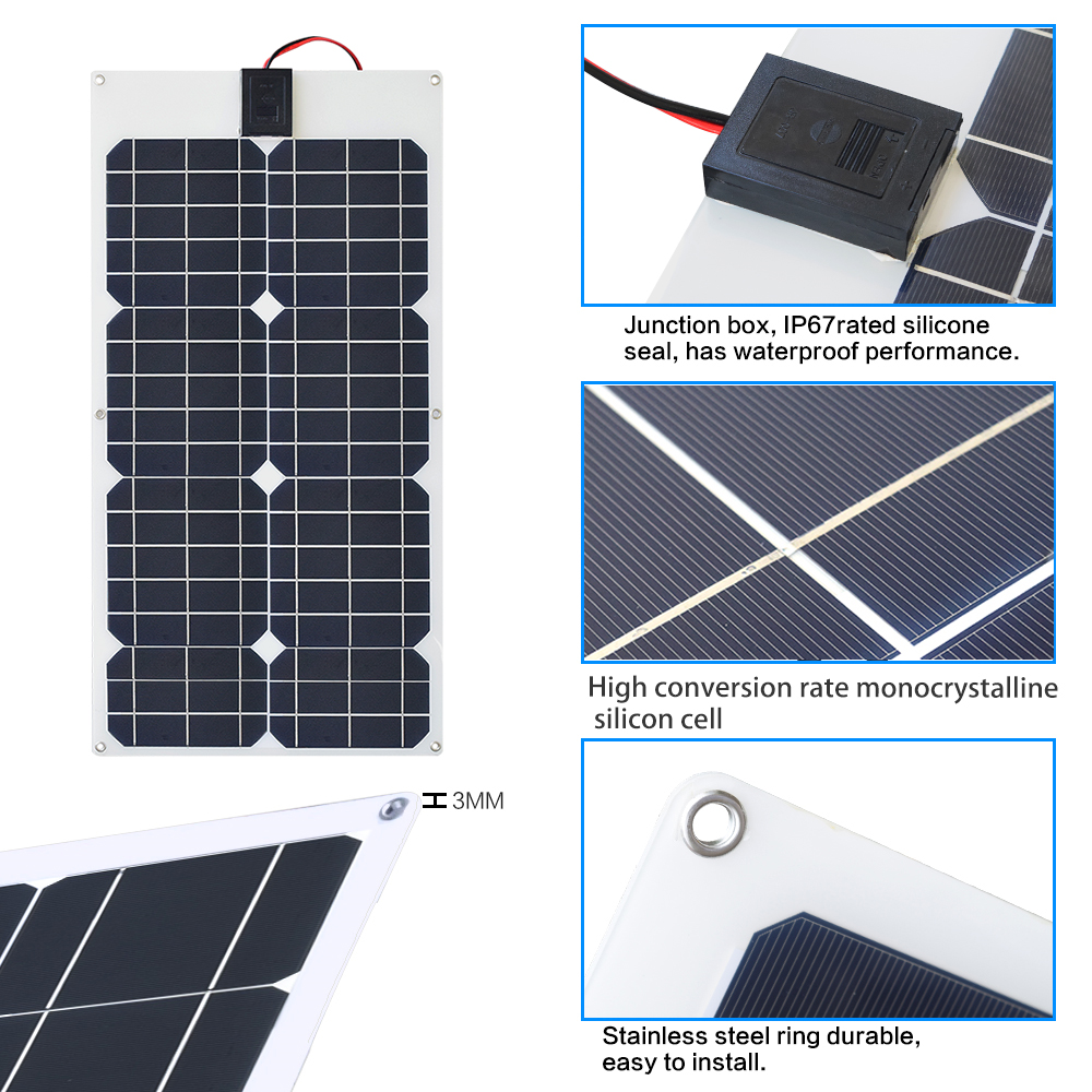 Solarpanel flexible Solarmodul 18V 100W Monokristallin Batterieladegerät