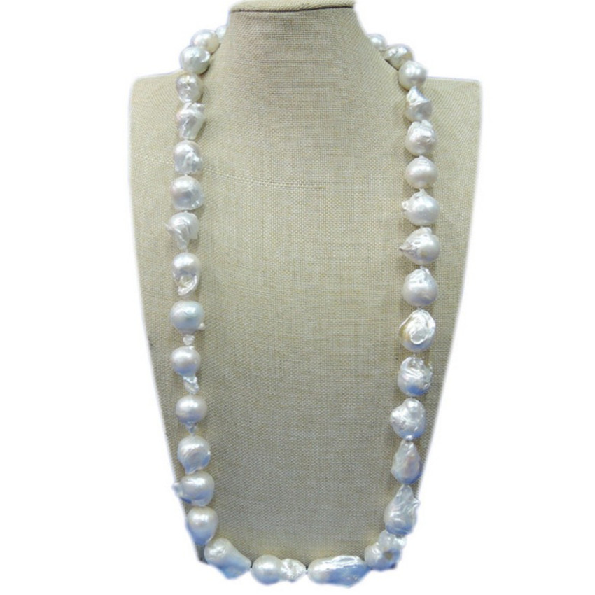 Huge rare baroque white genuine pearl women's birthday gift necklace 20 inch