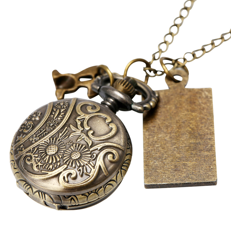 Vintage Small Size Pocket Watch Drink Me Tag Men Women Quartz Timepiece Chain - Foto 8