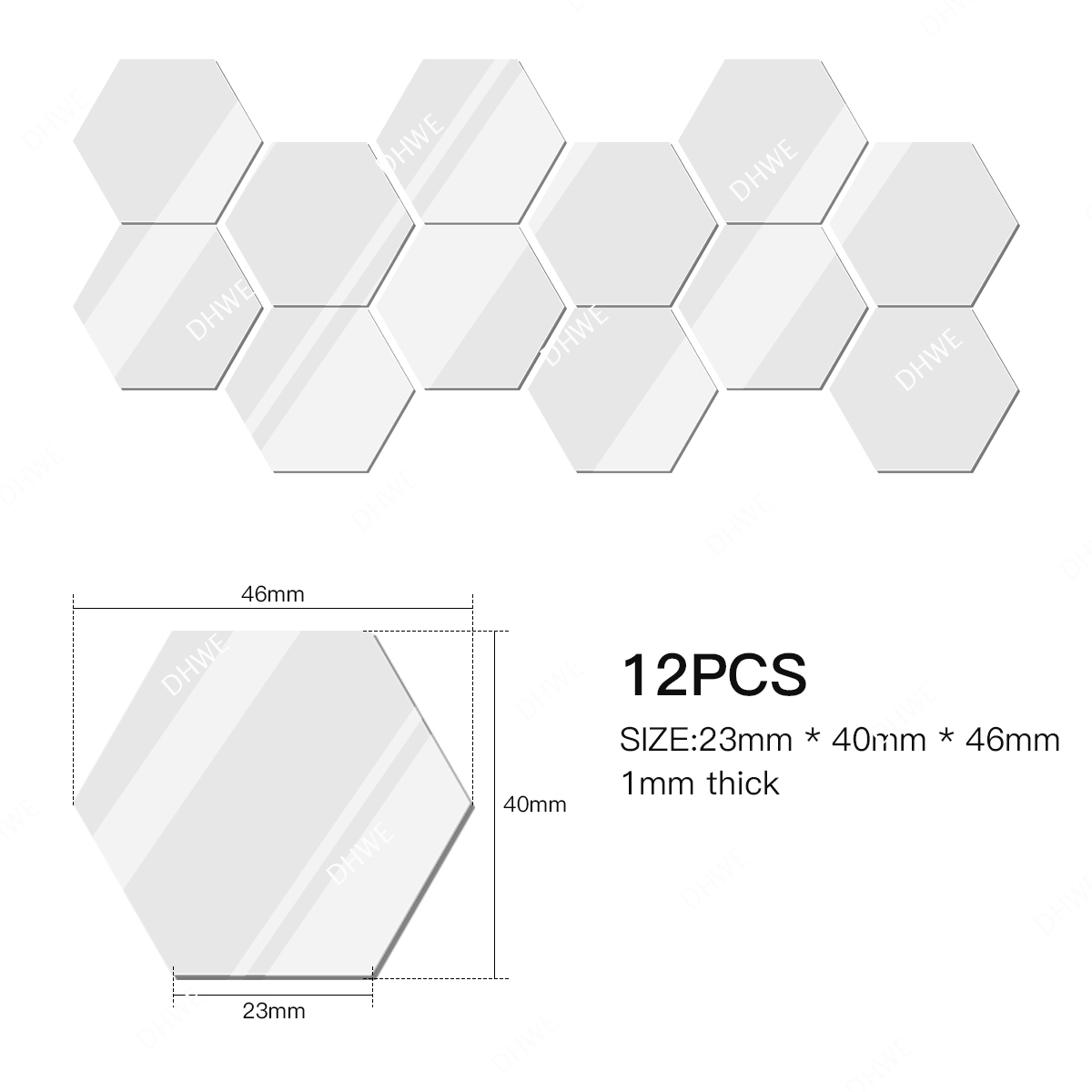 60X 3D Hexagon Mirror Tiles Wall Stickers Self Adhesive Decor Stick On
