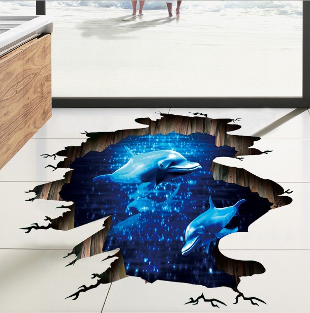 Bodenaufkleber Decke Aufkleber 3D Galaxie Weltraum Delphin Wandtattoo