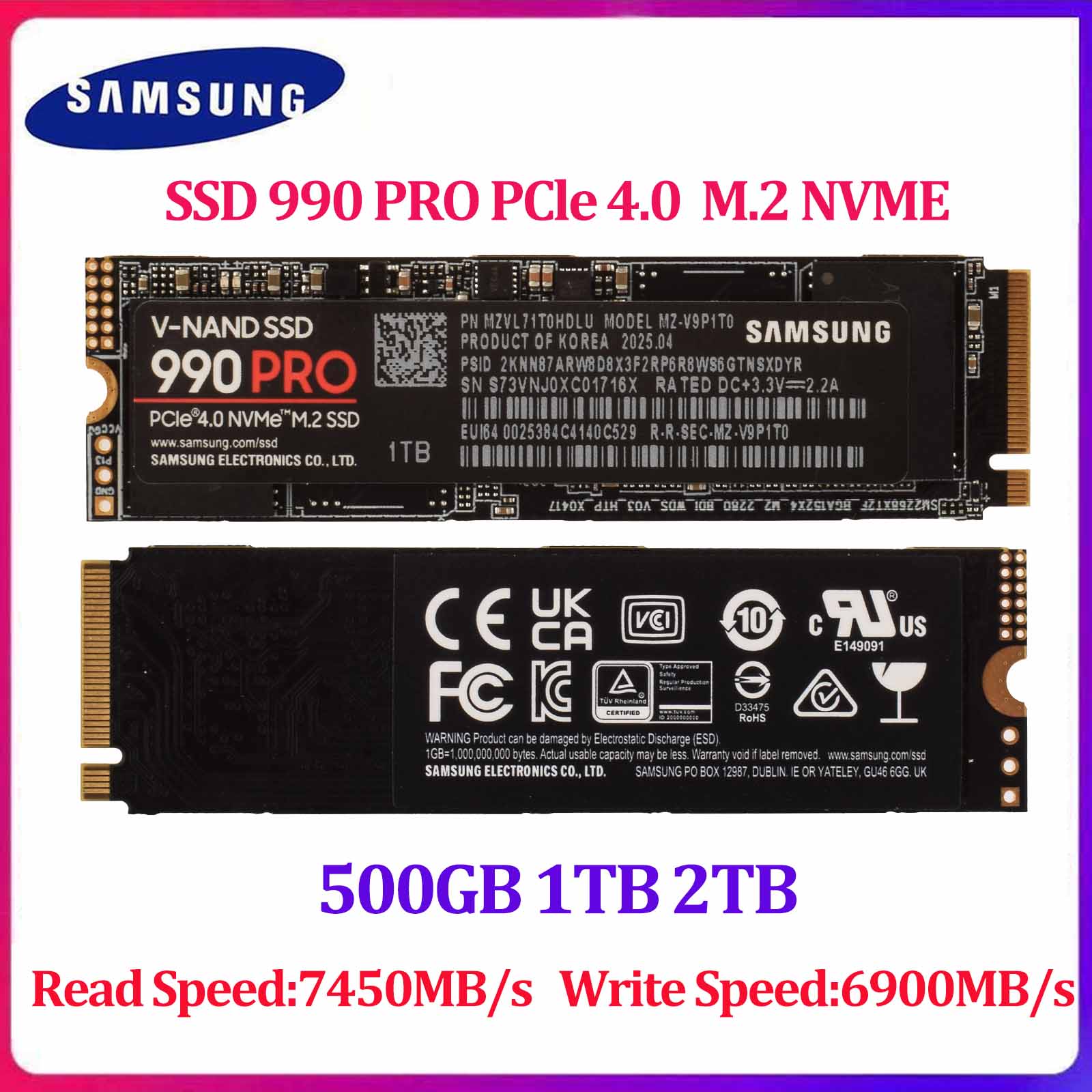 SAMSUNG 2TB 990 PRO PCIe 4.0 NVMe M.2 SSD Solid State Hard Drive