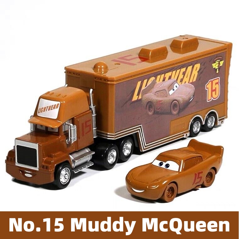 1-2Pcs Disney Pixar Car No.15 Muddy McQueen Mack Hauler Truck