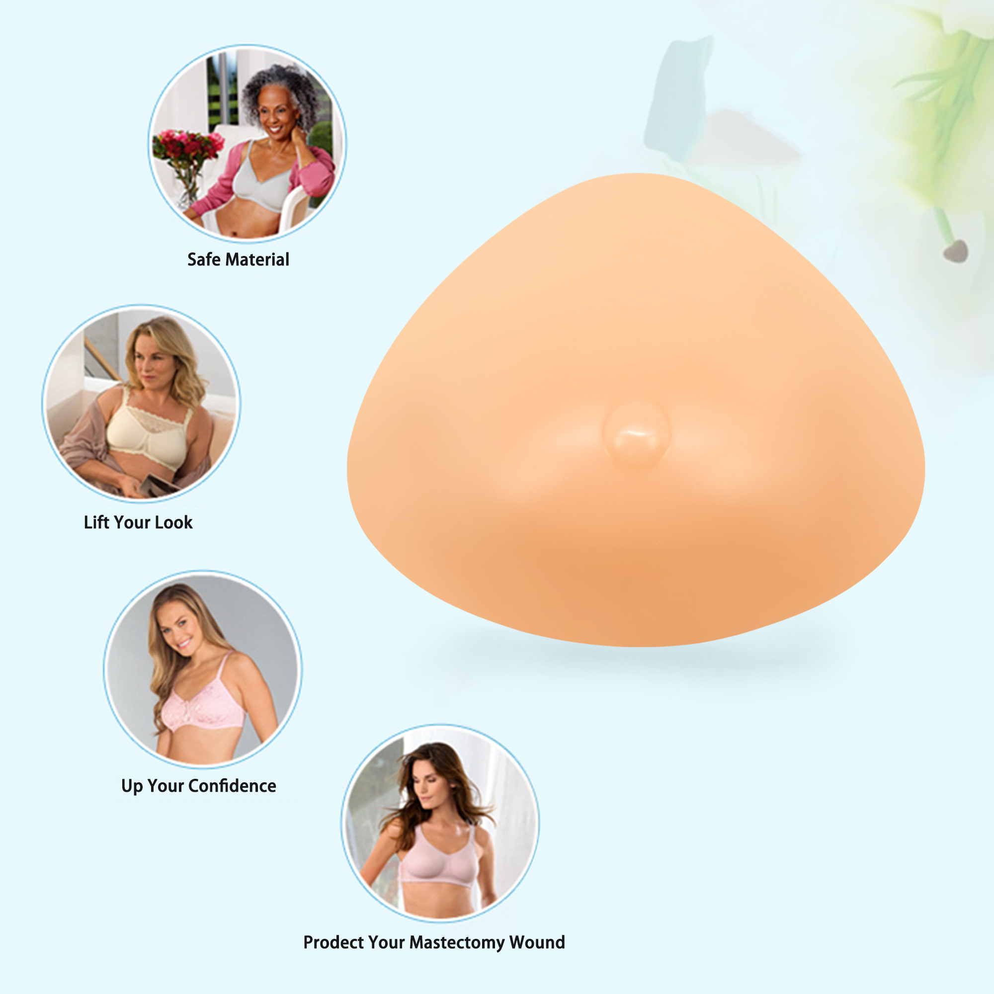Triangle Silicone Breast Forms For Mastectomy - One Piece Prosthesis & Bra Enhancer