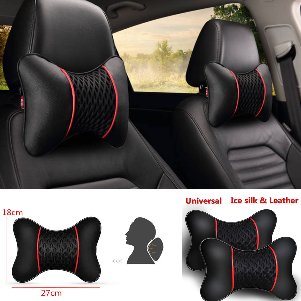 New Travel Leather Car Rest Cushion Seat Headrest Neck Pillow 2pcs