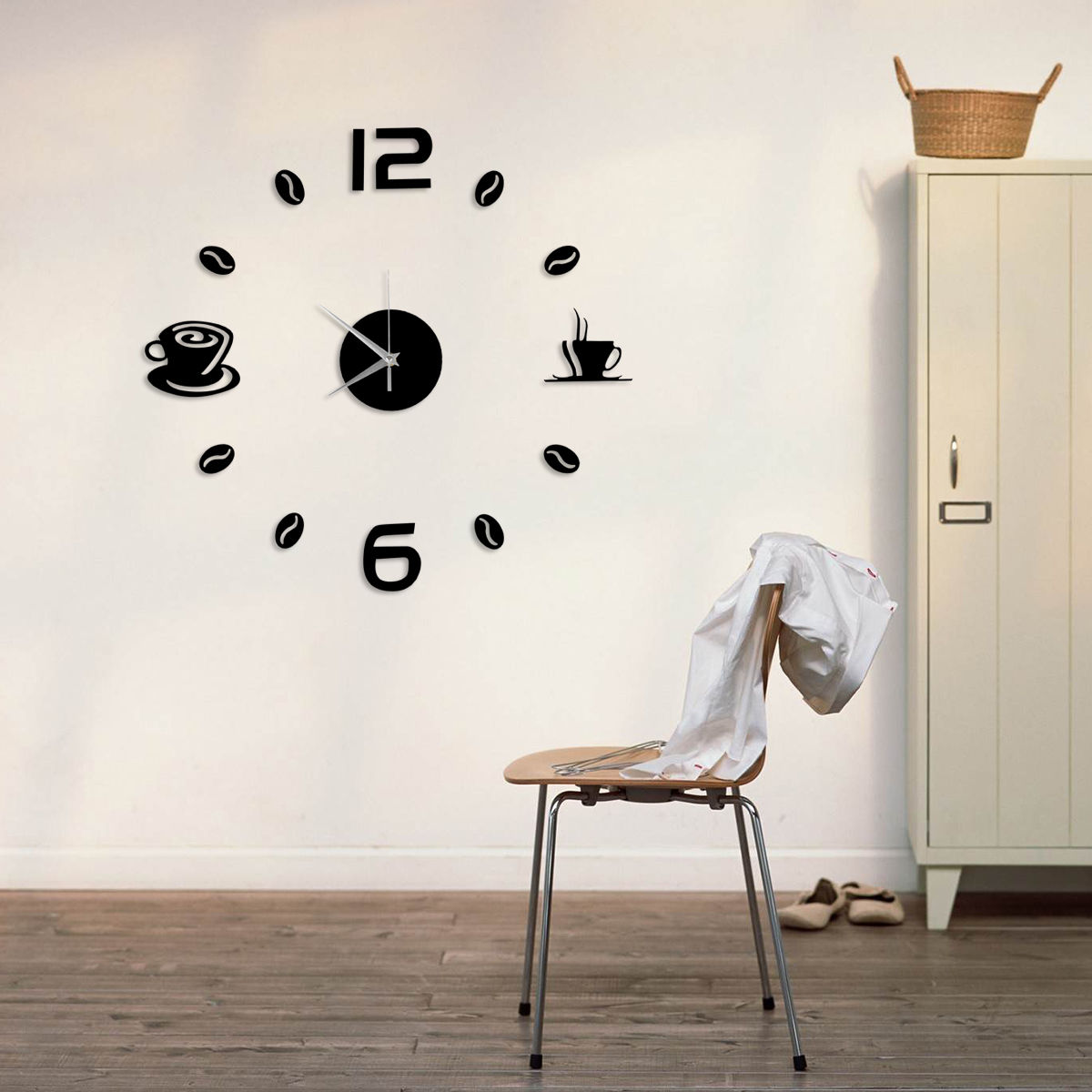 Home Office Decor Modern DIY Black Cups Wall Clock 3D Mirror