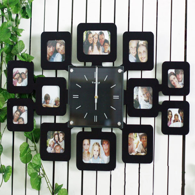 NEW BLACK 12 MULTI PHOTO HANGING MODERN FAMILY PICTURE FRAME & TIME