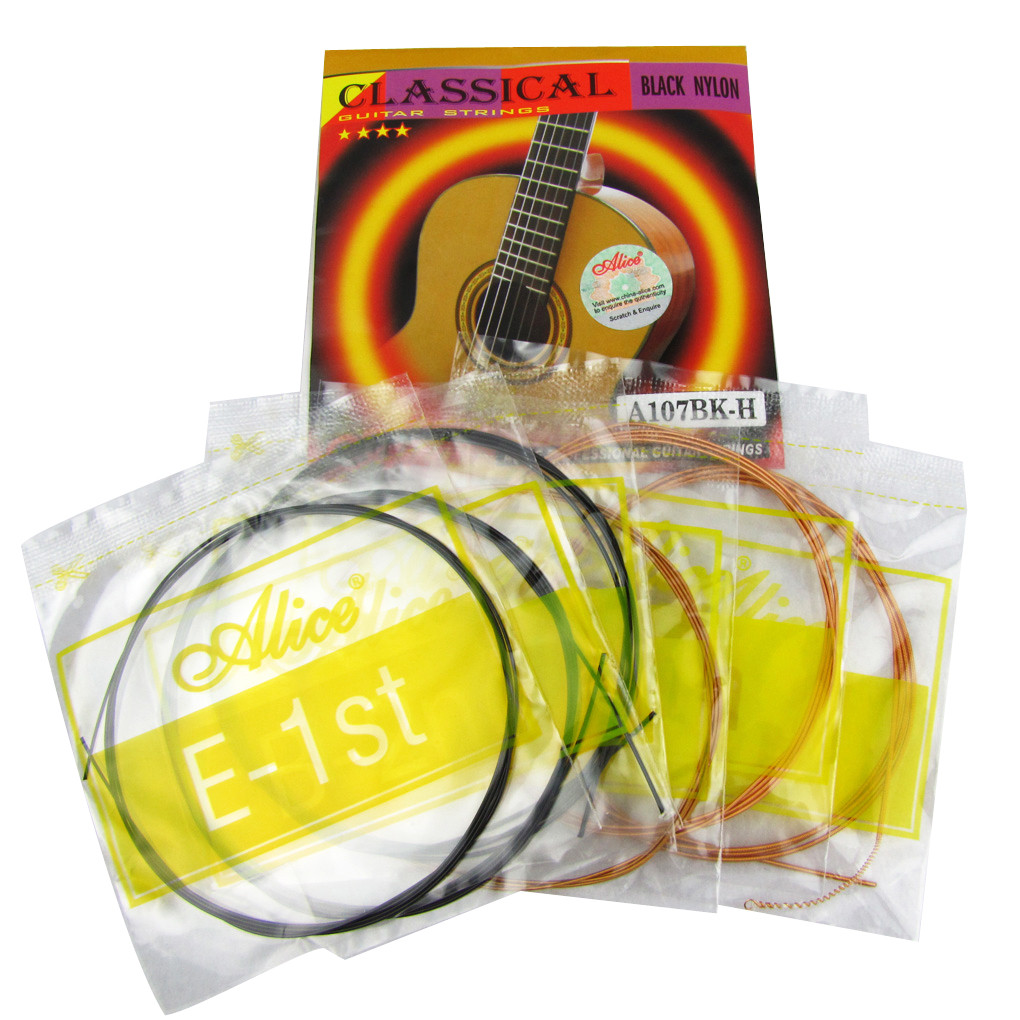 NEW Set Classical Guitar Strings Black Nylon & Gold Plated Copper Alloy