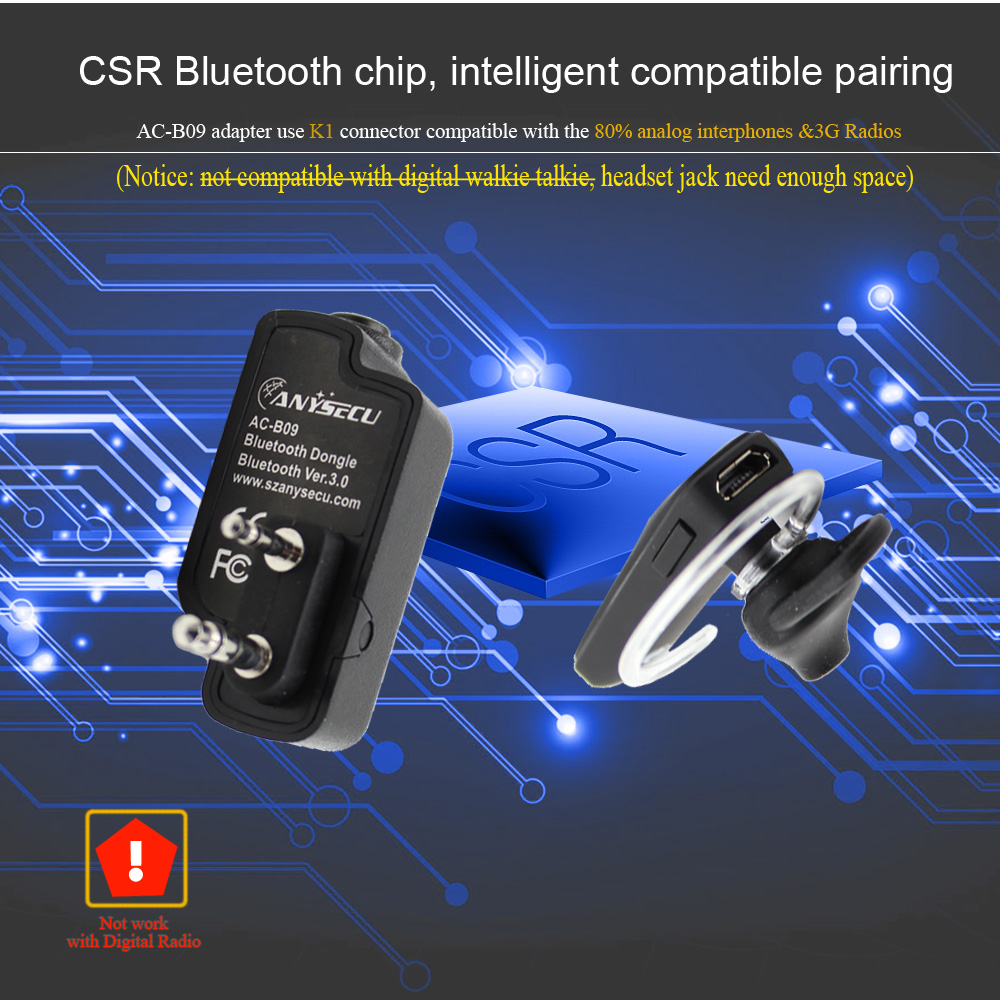 ANYSECU Bluetooth Headset AC-B09 For All K1 Plug Walkie Talkie UV-5R MD-380