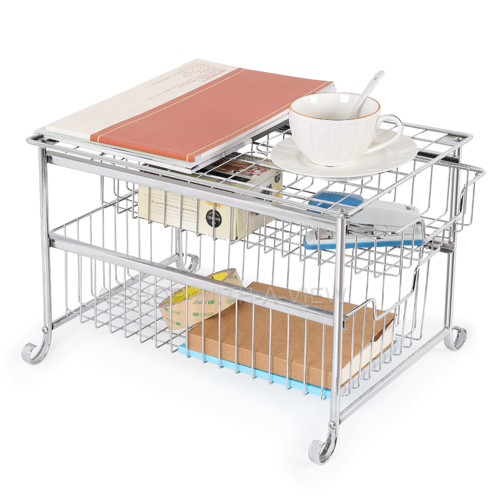 2 Tier Under Sink Rack Organizer Stackable Sliding Double Basket Details About 2 Tier Under Sink Rack Organizer Stackable Sliding Double Basket Drawer Cabinet