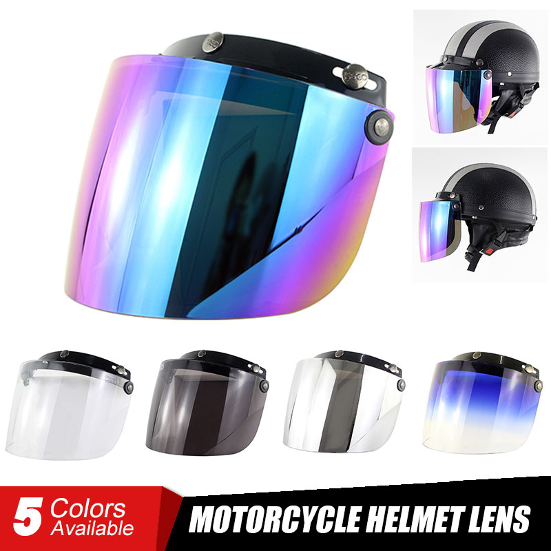 3 Snap Flip Up Visor Cascos de Moto Flip Up Face Visor Wind Shield Lens for Retro Open Face Motorcycle Helmet Universal
