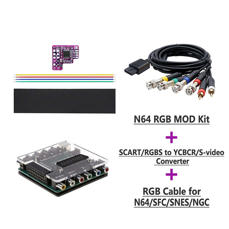 bitfunx RGB Scartケーブル セット SCART/RGB Cable OSSC Kit NTSC to RGB Module MOD for N64 NTSC