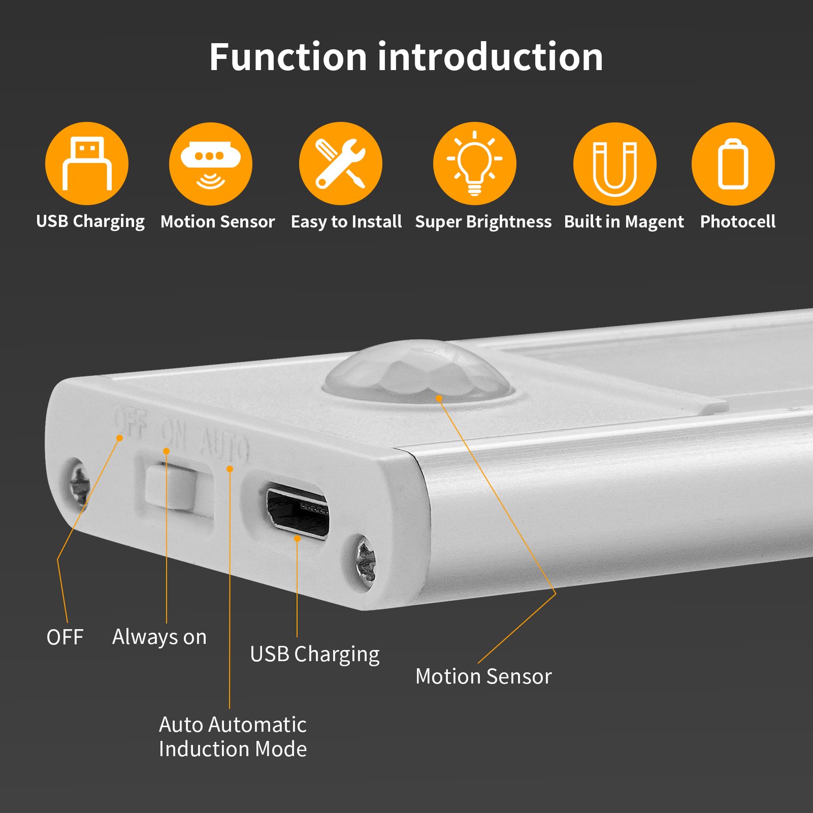 Wiederaufladbare Akku LED Unterbauleuchte mit Bewegungsmelder Schranklicht  USB
