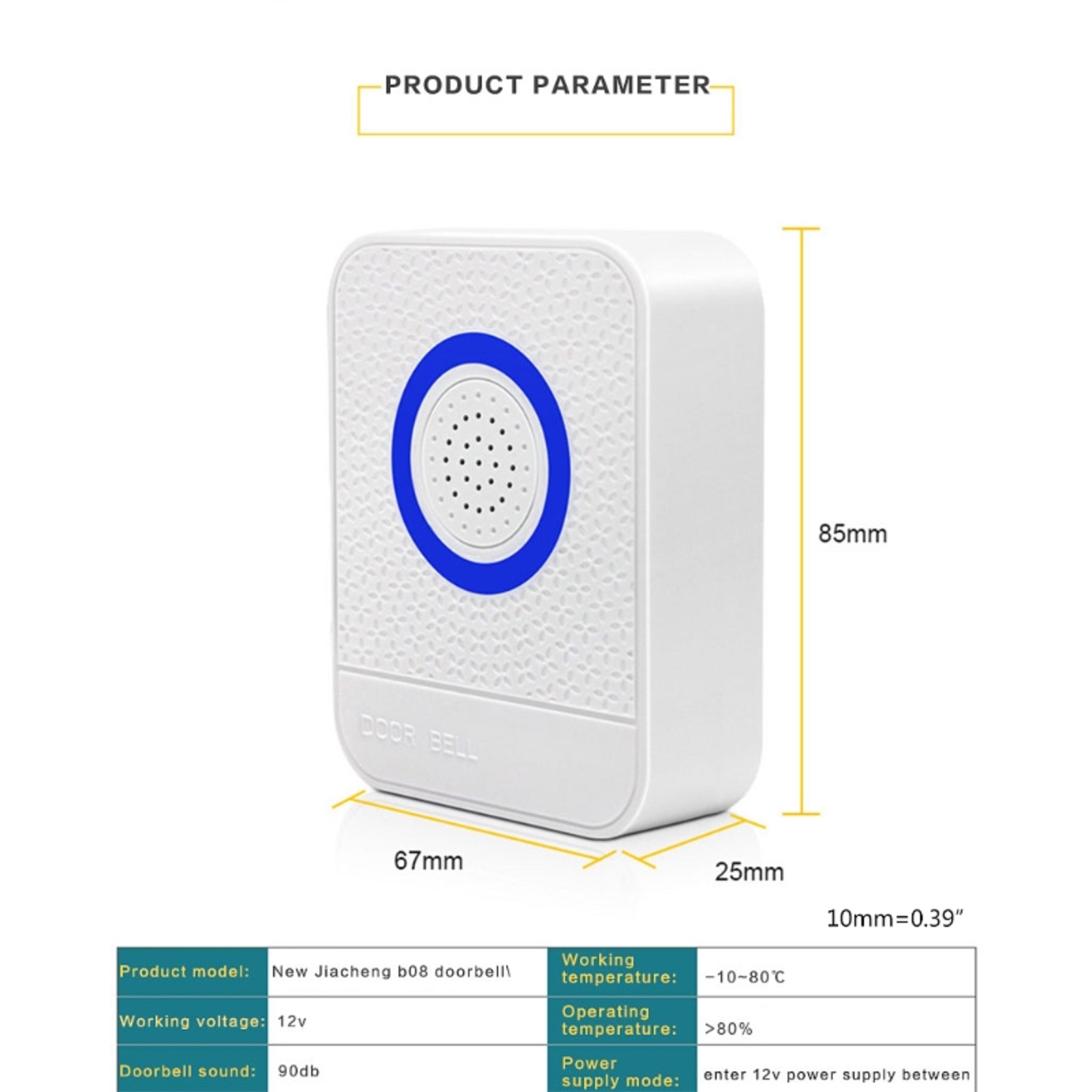 12V Wired Doorbell – 90dB Loud Chime, ABS Fireproof Housing, Wall-Mount Or Adhesive, Access Control Compatible, Home Security