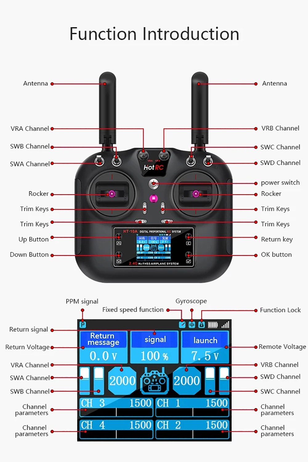 HOTRC HT-10A RC Transmitter 10CH Receiver For RC Airplanes Boats Car Drones  DIY - Main Image