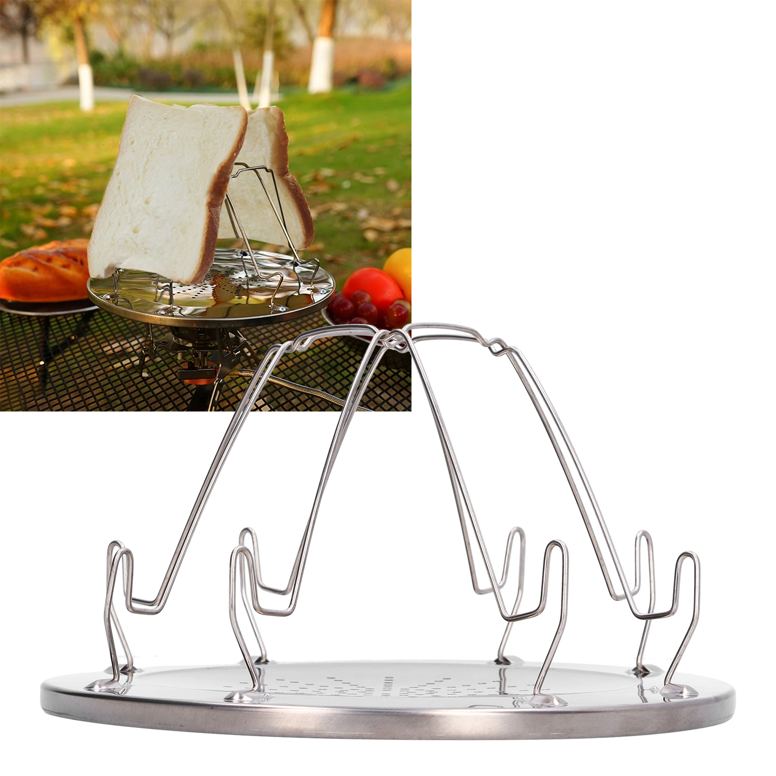 Ludlz Sstainless Steel Toast Rack with Foldable Stand Porous Tray Bread Toaster for Family Outdoor Camping Picnic Foldable Bread Toast Rack, Other