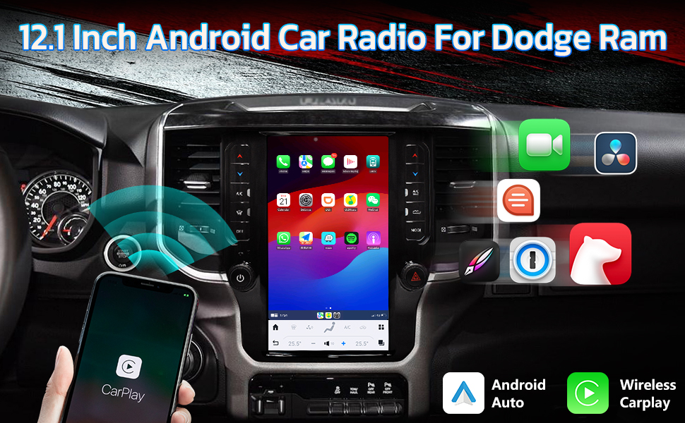 Android 13 Car Stereo Radio for Dodge Ram 2018 2020 2021 2022 Auto 12.1 Inch Multimedia Video Player
